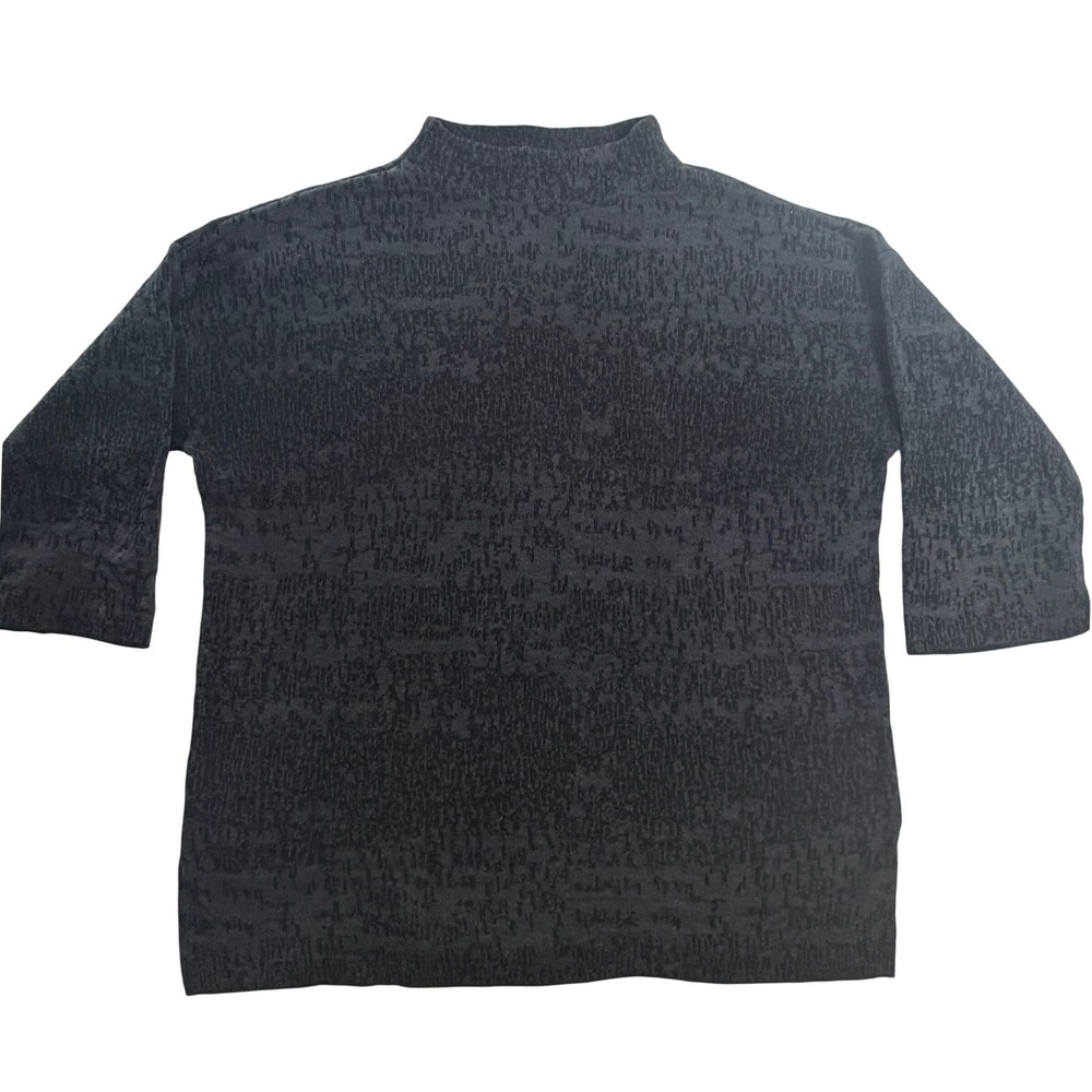 Eileen Fisher Organic Linen Cotton Mock Neck Sweater Charcoal Black M